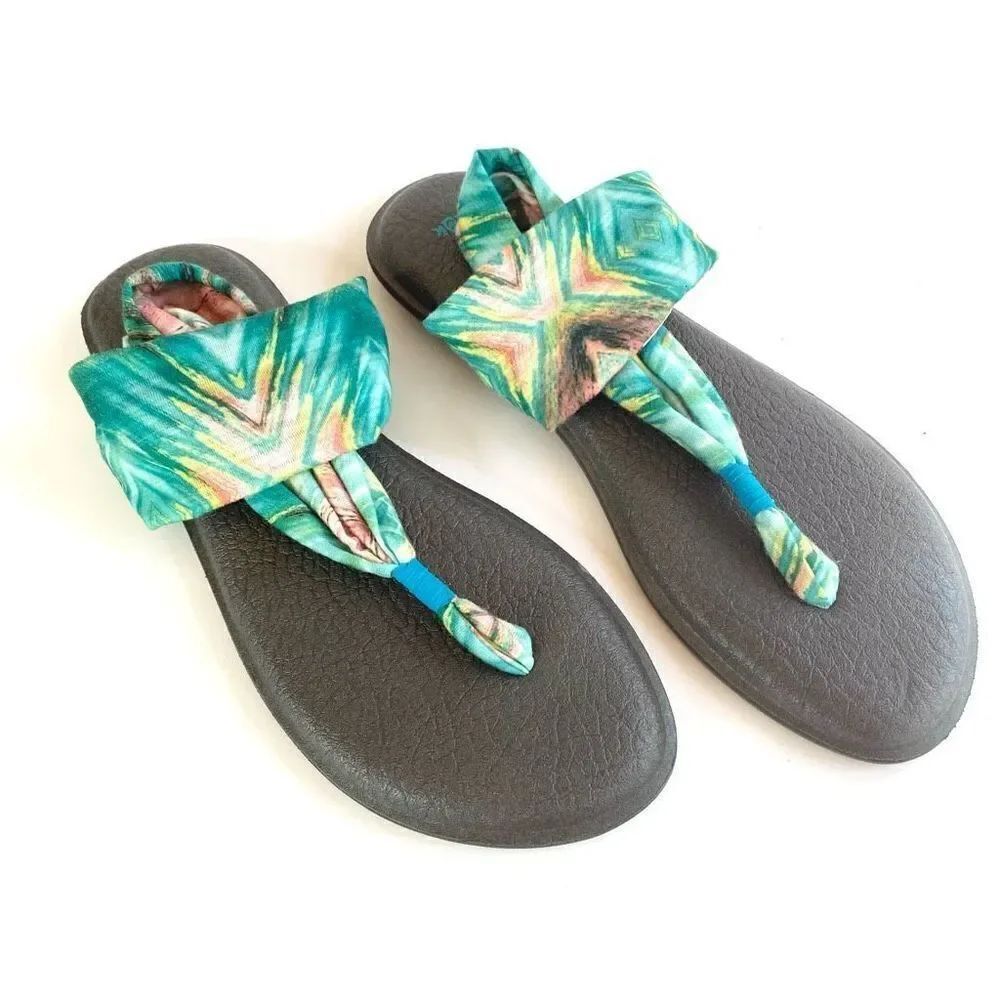 Sanuk NWOT Sling Strap Thong Sandal Yoga Mat Turquoise Blue Beach Women Size 11